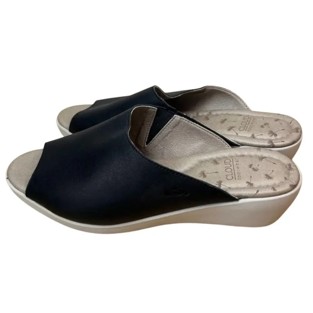 Cloud Footwear Sandal Womens EU 38 US 7.5 Black Leather Wedge Velvet